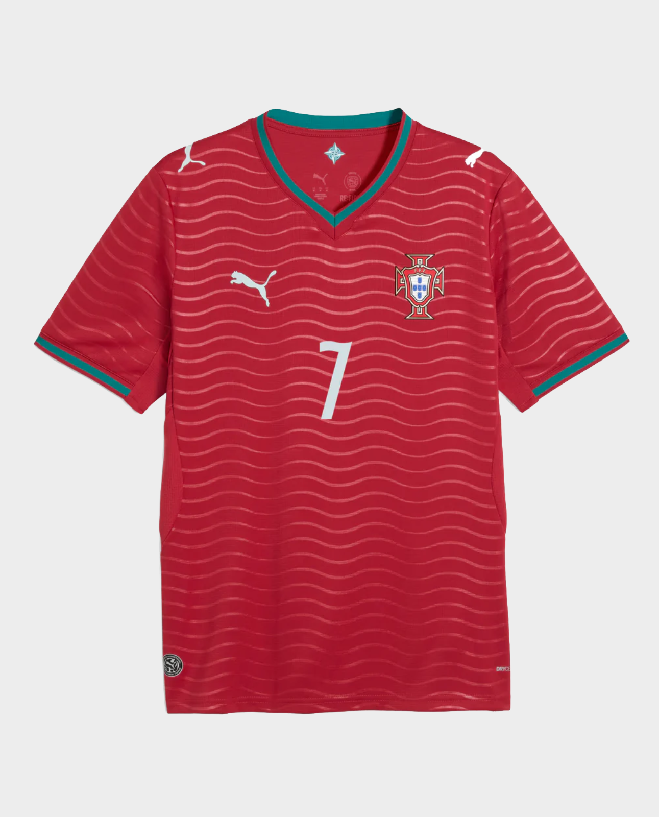 Ronaldo Portugal 2026 FIFA home jersey in red with wave patterns and white accents