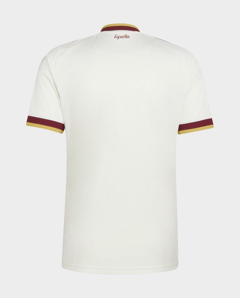 Spain Away FIFA World Cup Jersey 2026 with a classic white design and maroon accents at the collar and sleeves.