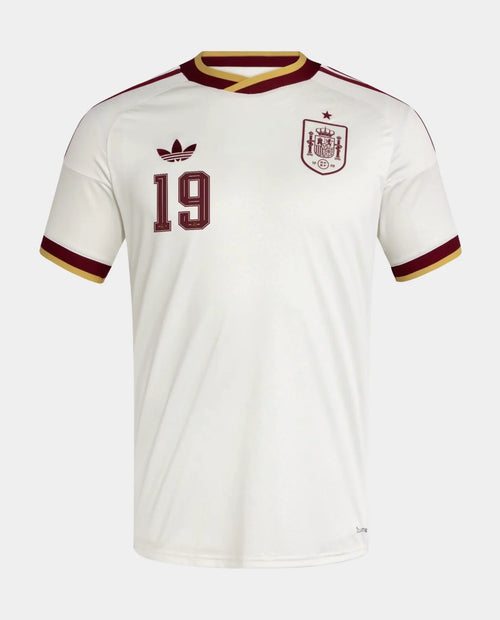 Spain Away Lamine Yamal FIFA WC Jersey 2026 in white with maroon details and adidas logo