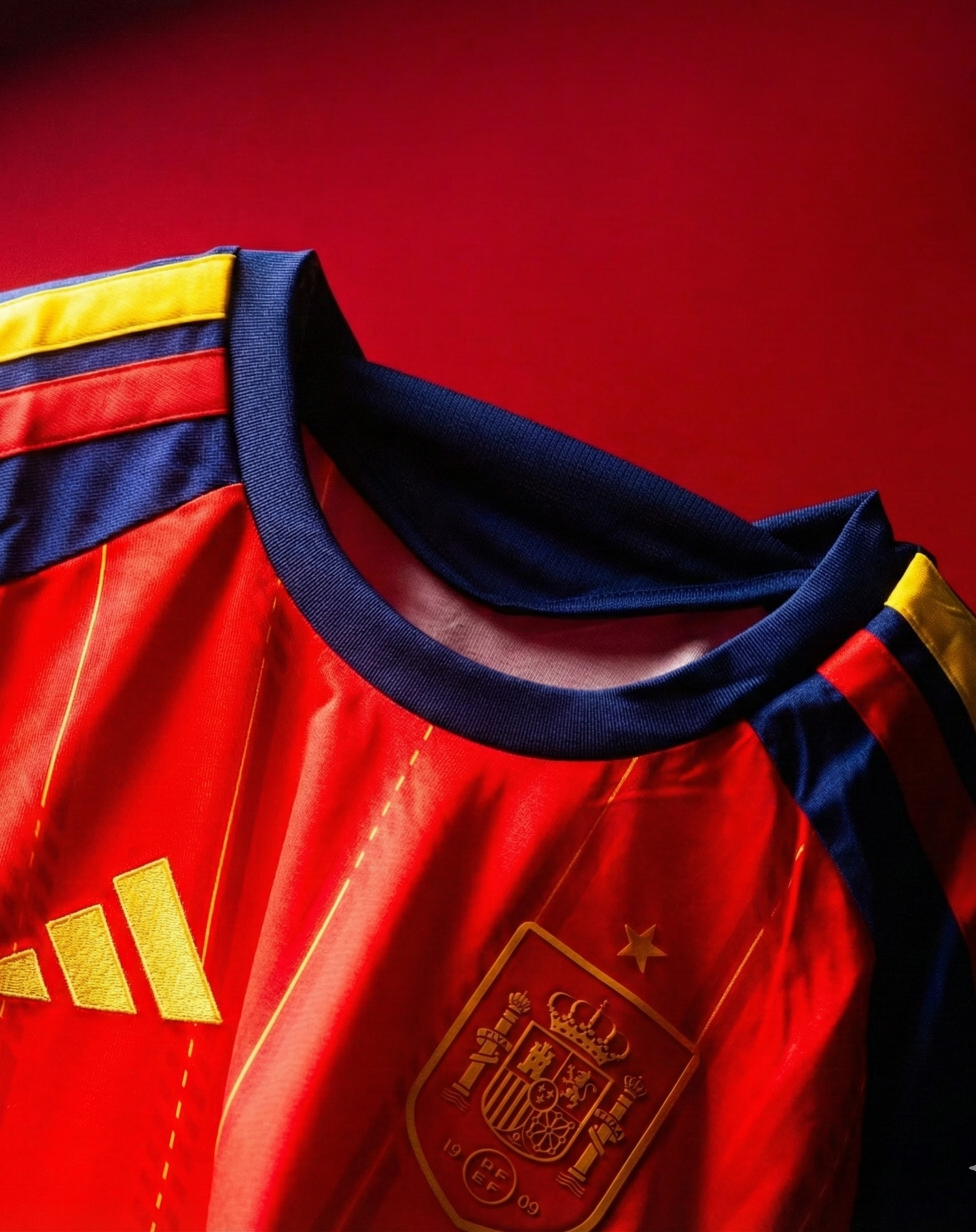 Spain Home Full Sleeves FIFA WC Jersey 2026 featuring vibrant red and yellow colors with official emblem