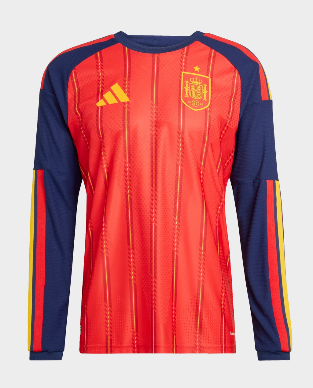 Spain Home Full Sleeves FIFA WC Jersey 2026 featuring vibrant red and blue design by Hoop Store