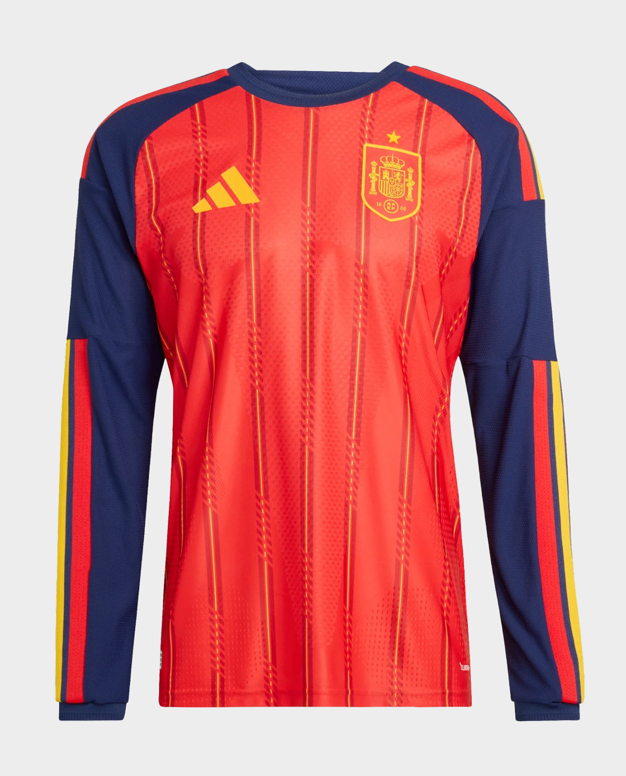 Spain Home Full Sleeves FIFA WC Jersey 2026 featuring vibrant red and blue design by Hoop Store